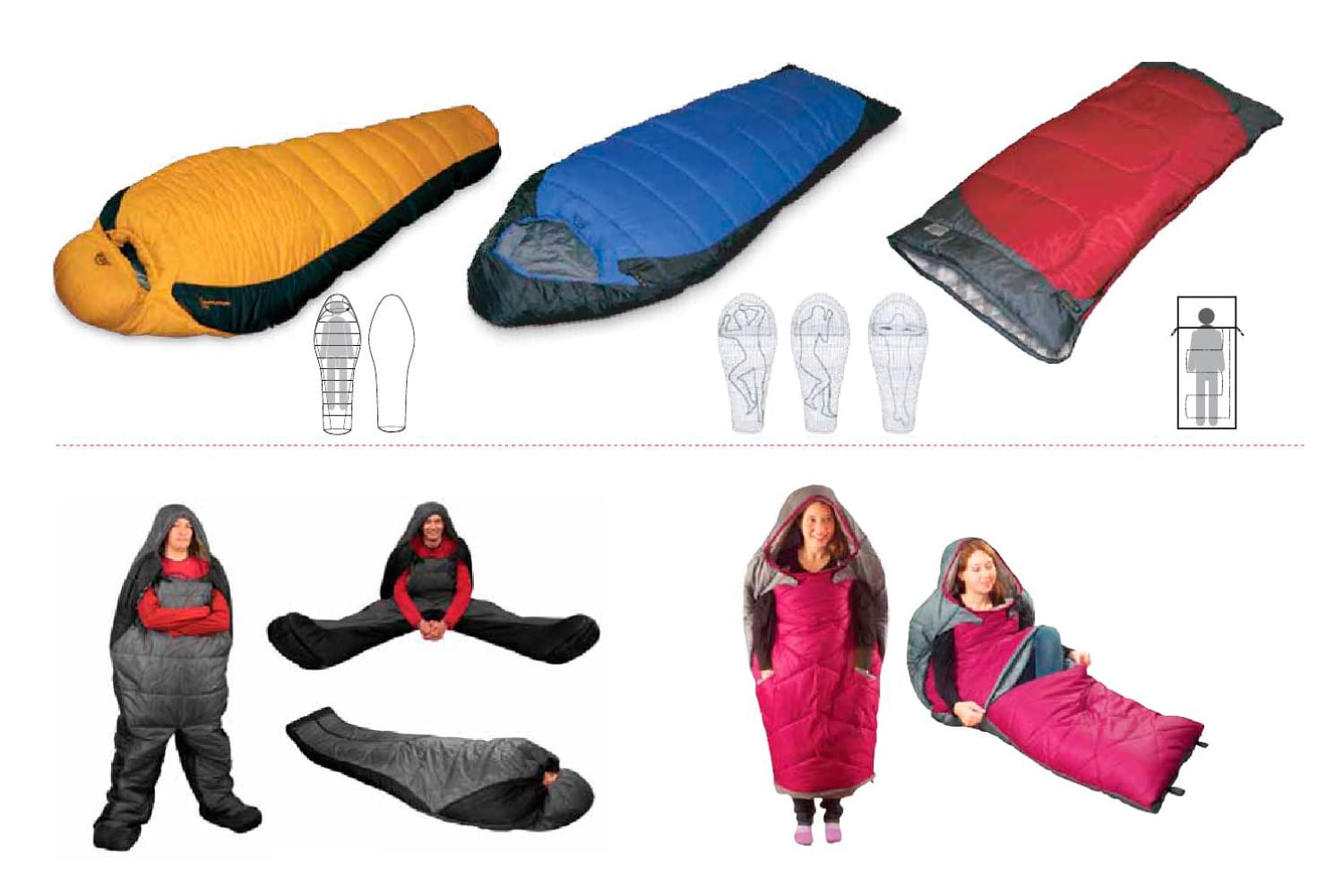 Elegir la forma de un saco de dormir
