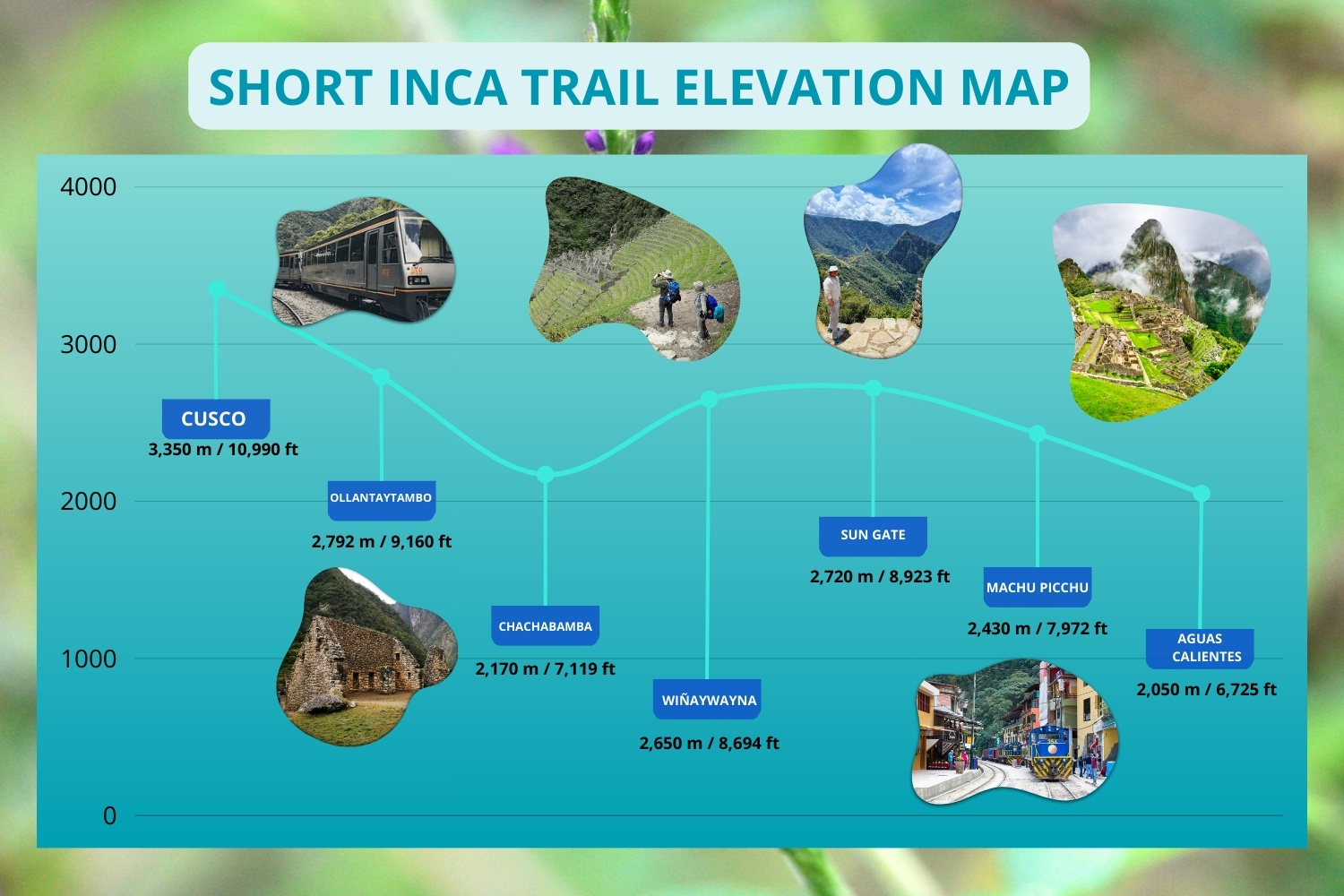 ELEVATION ON THE 2 DAY SHORT INCA TRAIL TO MACHU PICCHU